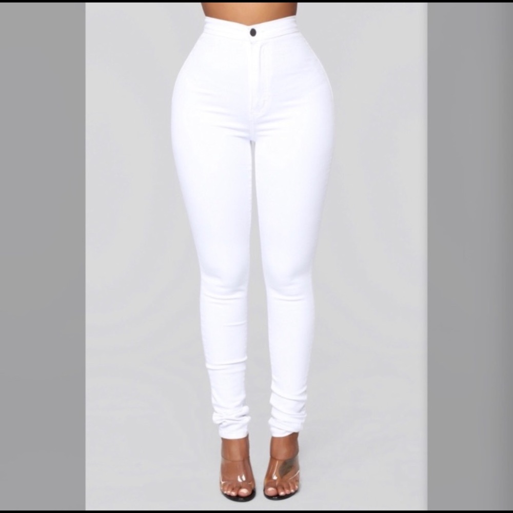 High Waist Skinny Jeans White - 7